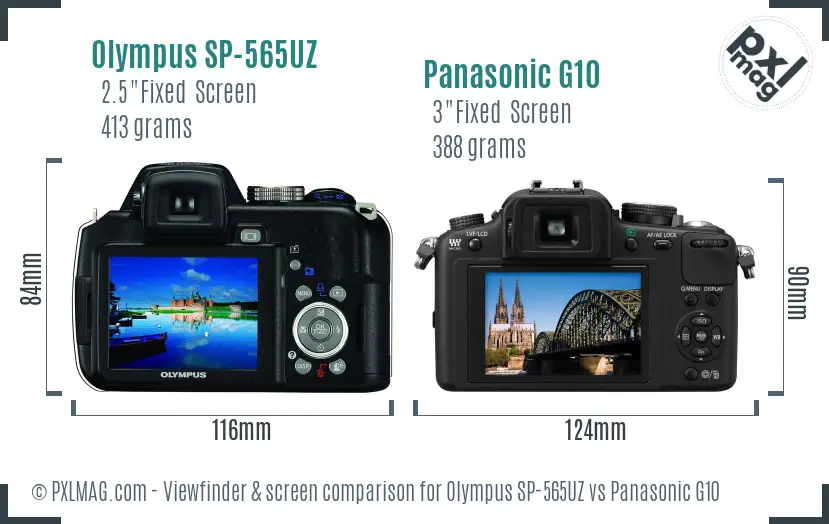 Olympus SP-565UZ vs Panasonic G10 Screen and Viewfinder comparison