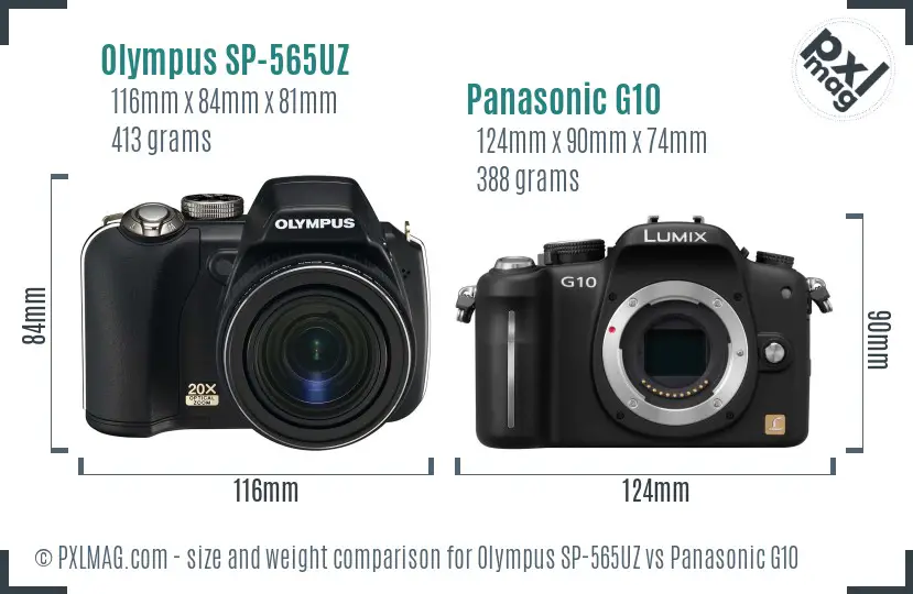 Olympus SP-565UZ vs Panasonic G10 size comparison