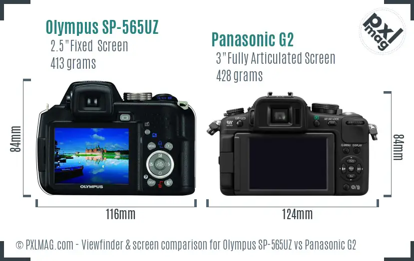 Olympus SP-565UZ vs Panasonic G2 Screen and Viewfinder comparison