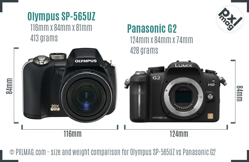 Olympus SP-565UZ vs Panasonic G2 size comparison