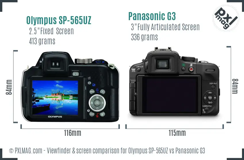 Olympus SP-565UZ vs Panasonic G3 Screen and Viewfinder comparison