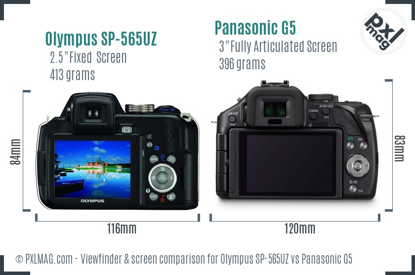 Olympus SP-565UZ vs Panasonic G5 Screen and Viewfinder comparison