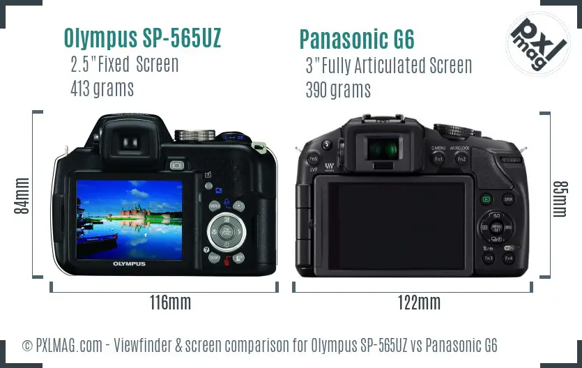 Olympus SP-565UZ vs Panasonic G6 Screen and Viewfinder comparison