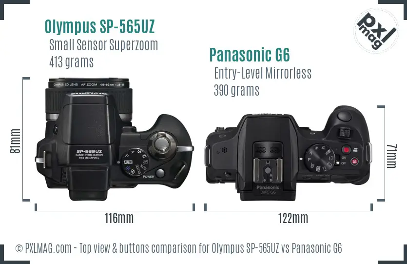 Olympus SP-565UZ vs Panasonic G6 top view buttons comparison