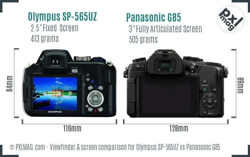 Olympus SP-565UZ vs Panasonic G85 Screen and Viewfinder comparison