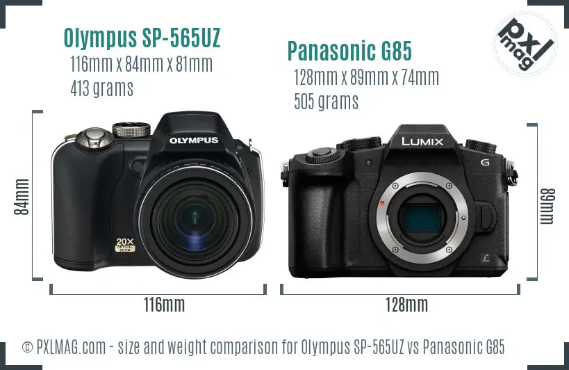 Olympus SP-565UZ vs Panasonic G85 size comparison