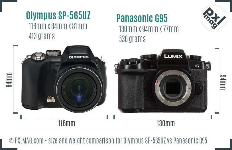 Olympus SP-565UZ vs Panasonic G95 size comparison