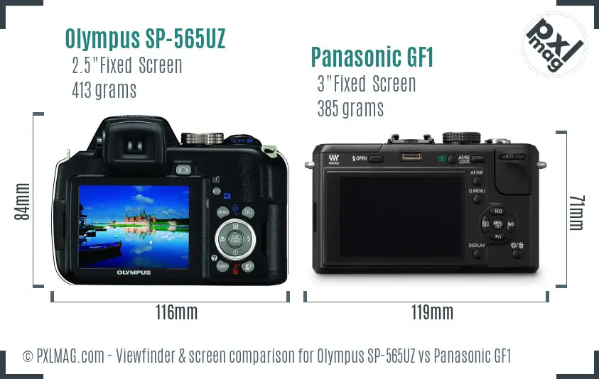 Olympus SP-565UZ vs Panasonic GF1 Screen and Viewfinder comparison