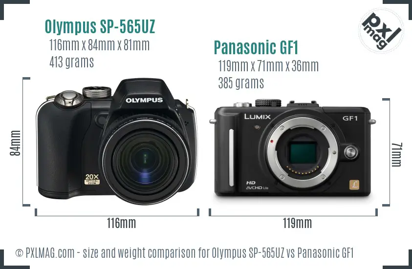 Olympus SP-565UZ vs Panasonic GF1 size comparison