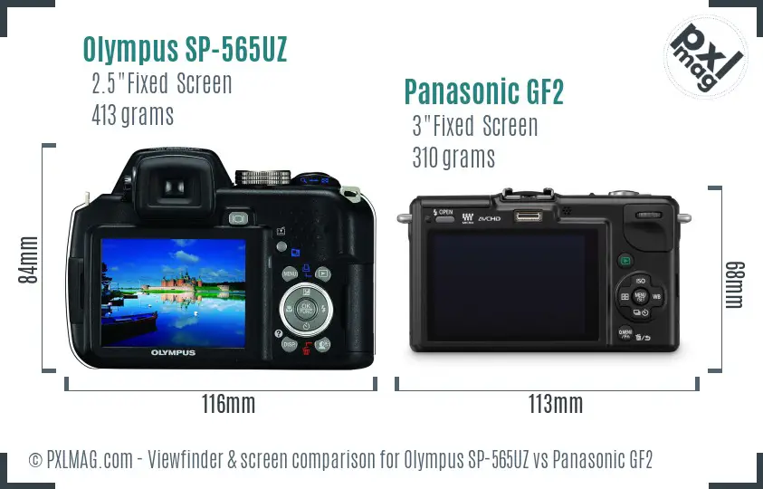 Olympus SP-565UZ vs Panasonic GF2 Screen and Viewfinder comparison