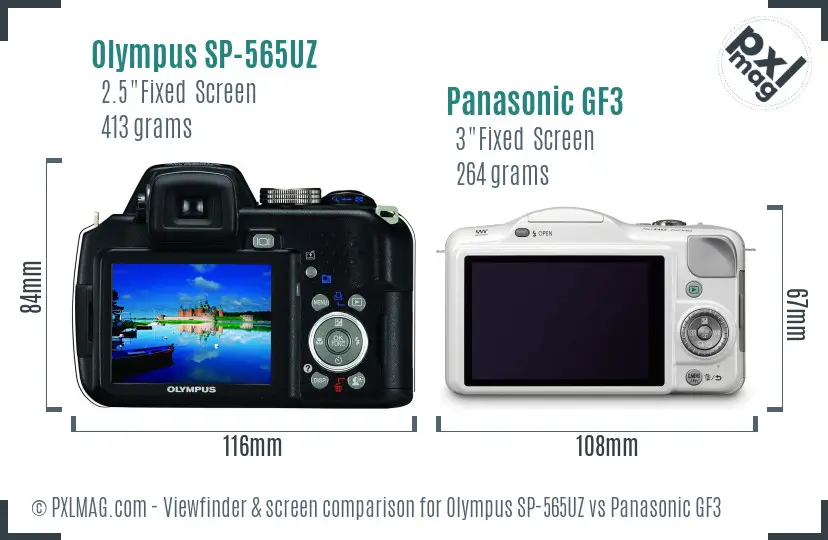 Olympus SP-565UZ vs Panasonic GF3 Screen and Viewfinder comparison