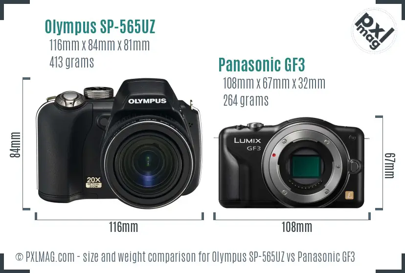Olympus SP-565UZ vs Panasonic GF3 size comparison