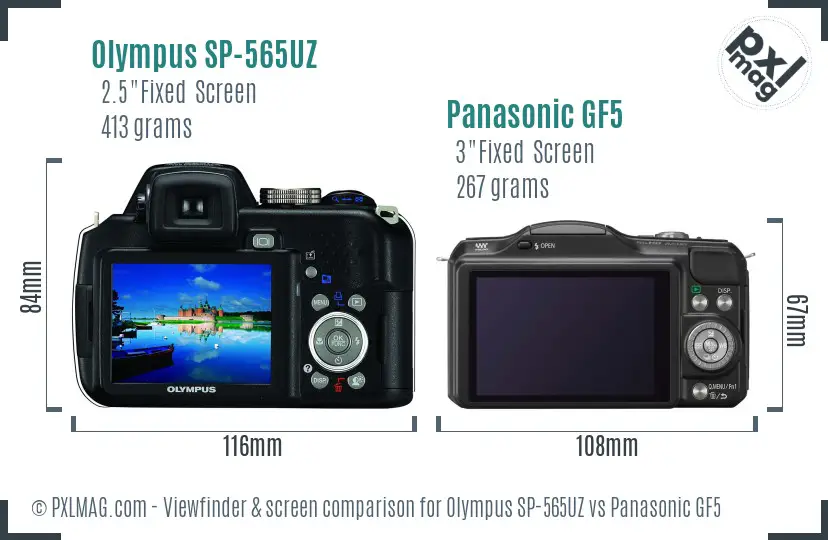 Olympus SP-565UZ vs Panasonic GF5 Screen and Viewfinder comparison