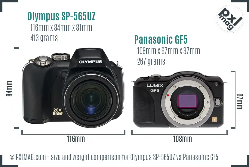 Olympus SP-565UZ vs Panasonic GF5 size comparison