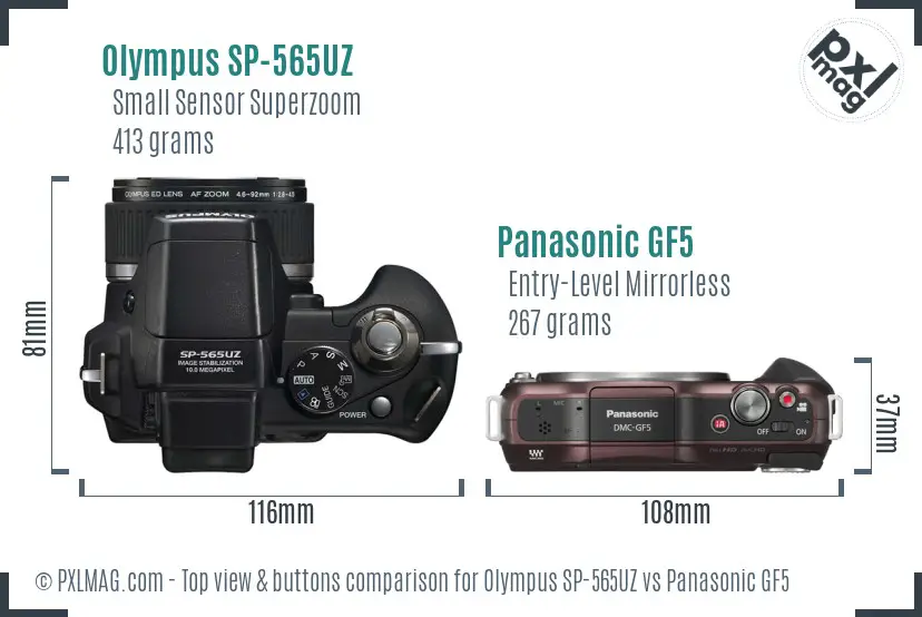 Olympus SP-565UZ vs Panasonic GF5 top view buttons comparison
