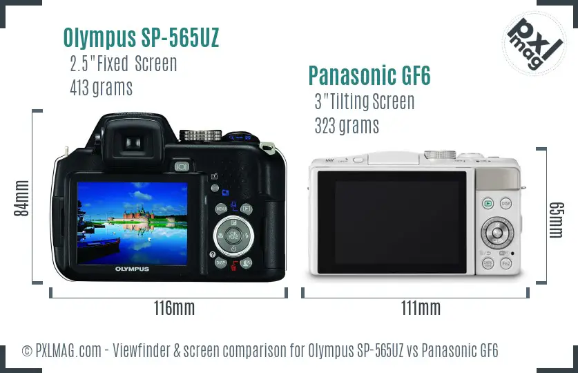 Olympus SP-565UZ vs Panasonic GF6 Screen and Viewfinder comparison