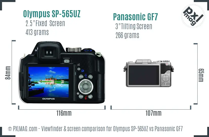 Olympus SP-565UZ vs Panasonic GF7 Screen and Viewfinder comparison