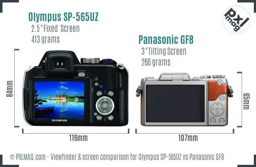 Olympus SP-565UZ vs Panasonic GF8 Screen and Viewfinder comparison
