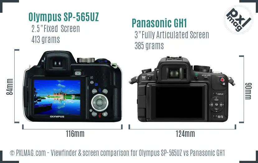 Olympus SP-565UZ vs Panasonic GH1 Screen and Viewfinder comparison