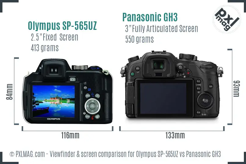 Olympus SP-565UZ vs Panasonic GH3 Screen and Viewfinder comparison