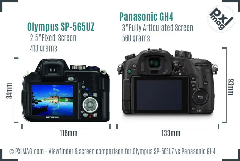 Olympus SP-565UZ vs Panasonic GH4 Screen and Viewfinder comparison