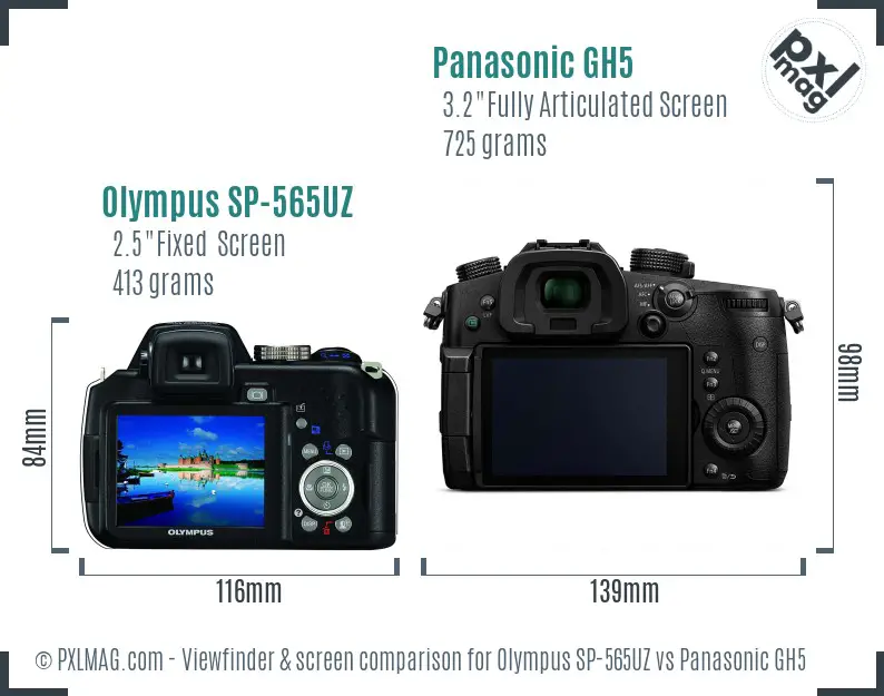 Olympus SP-565UZ vs Panasonic GH5 Screen and Viewfinder comparison