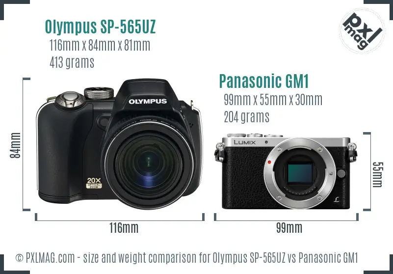 Olympus SP-565UZ vs Panasonic GM1 size comparison