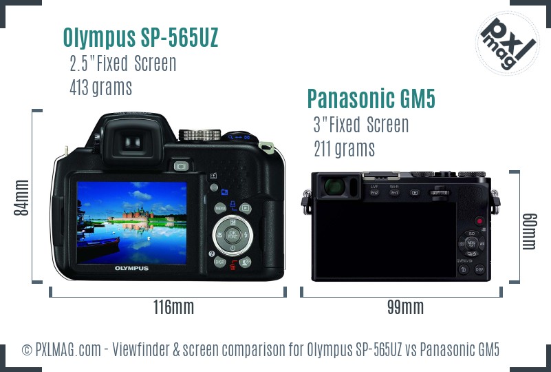 Olympus SP-565UZ vs Panasonic GM5 Screen and Viewfinder comparison