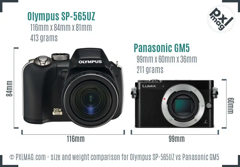 Olympus SP-565UZ vs Panasonic GM5 size comparison