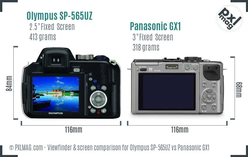 Olympus SP-565UZ vs Panasonic GX1 Screen and Viewfinder comparison