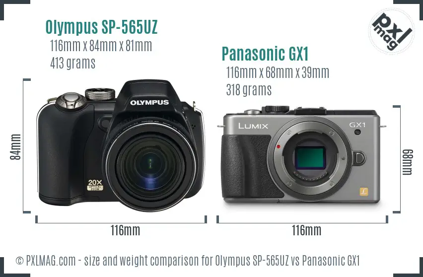 Olympus SP-565UZ vs Panasonic GX1 size comparison