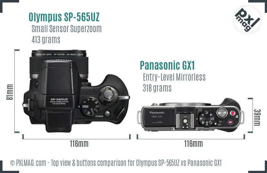 Olympus SP-565UZ vs Panasonic GX1 top view buttons comparison