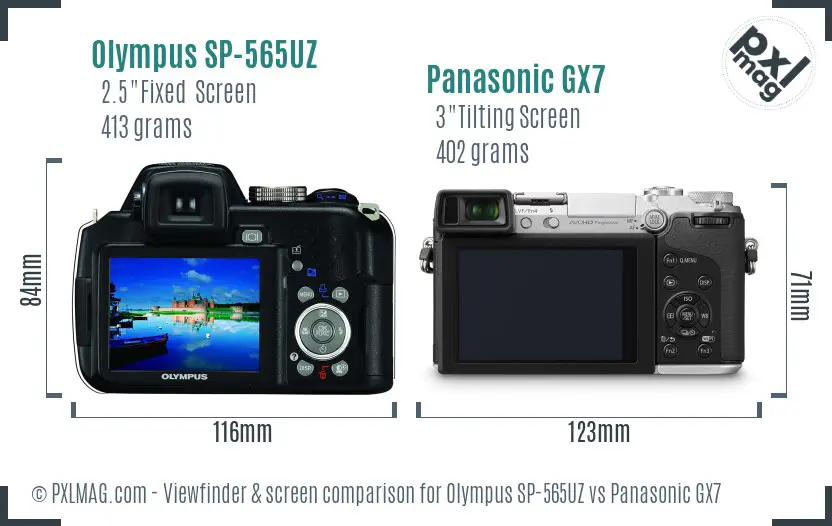 Olympus SP-565UZ vs Panasonic GX7 Screen and Viewfinder comparison