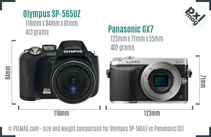 Olympus SP-565UZ vs Panasonic GX7 size comparison