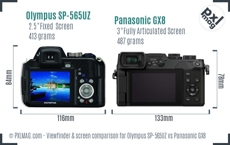 Olympus SP-565UZ vs Panasonic GX8 Screen and Viewfinder comparison