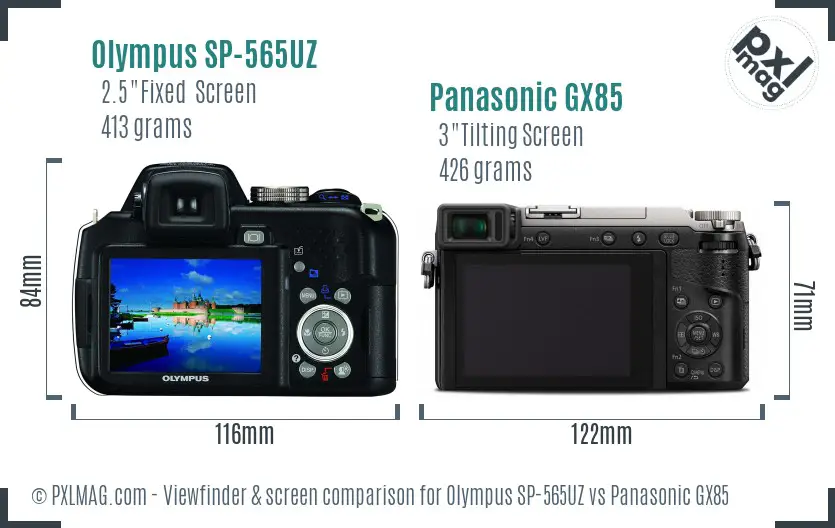 Olympus SP-565UZ vs Panasonic GX85 Screen and Viewfinder comparison