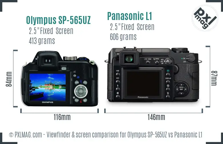 Olympus SP-565UZ vs Panasonic L1 Screen and Viewfinder comparison