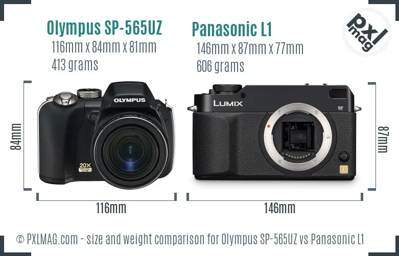 Olympus SP-565UZ vs Panasonic L1 size comparison