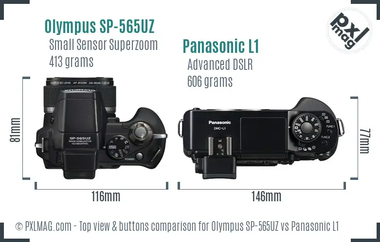 Olympus SP-565UZ vs Panasonic L1 top view buttons comparison