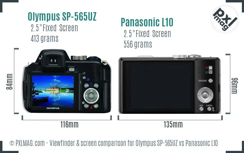 Olympus SP-565UZ vs Panasonic L10 Screen and Viewfinder comparison