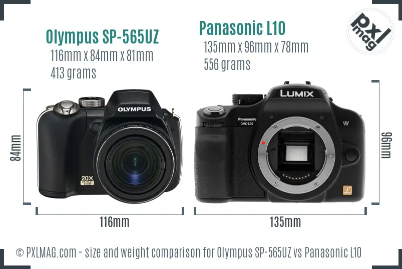 Olympus SP-565UZ vs Panasonic L10 size comparison