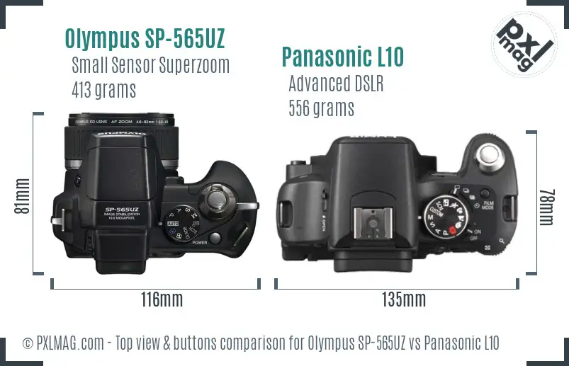 Olympus SP-565UZ vs Panasonic L10 top view buttons comparison