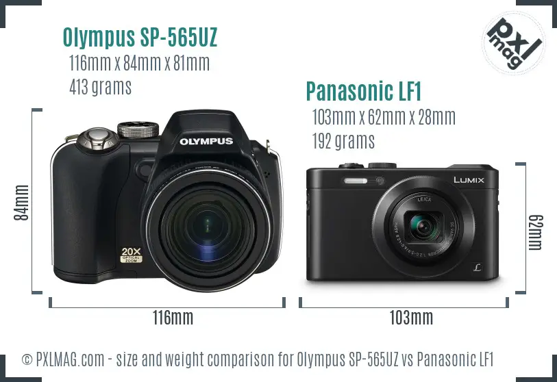 Olympus SP-565UZ vs Panasonic LF1 size comparison