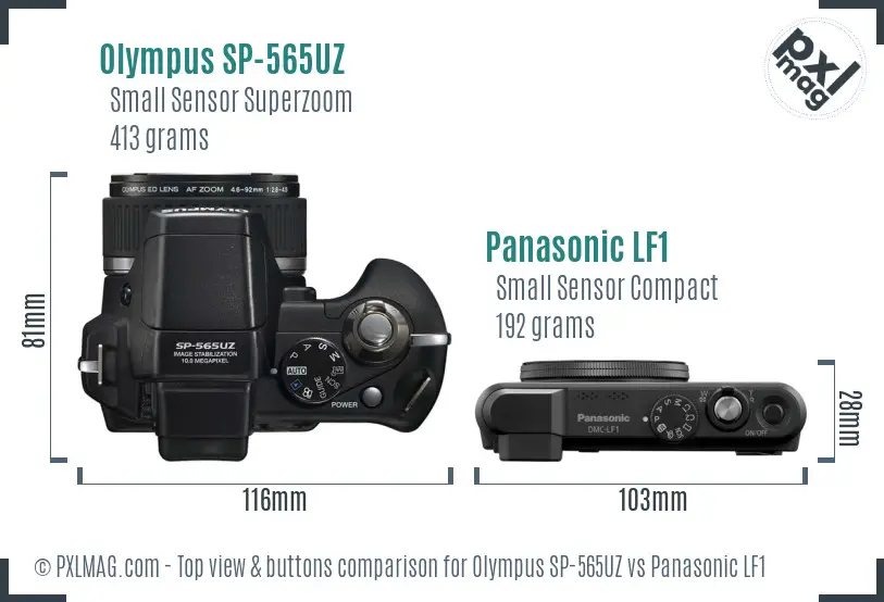 Olympus SP-565UZ vs Panasonic LF1 top view buttons comparison