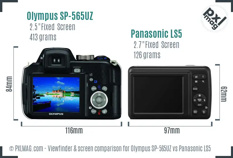 Olympus SP-565UZ vs Panasonic LS5 Screen and Viewfinder comparison