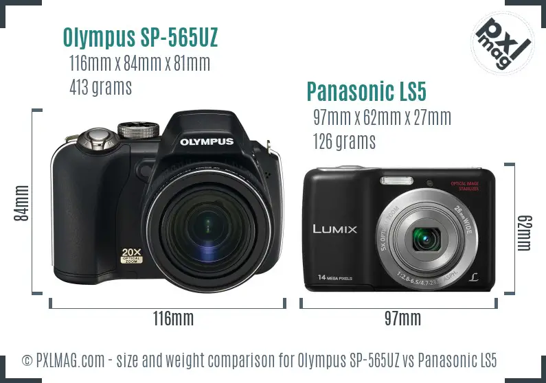 Olympus SP-565UZ vs Panasonic LS5 size comparison