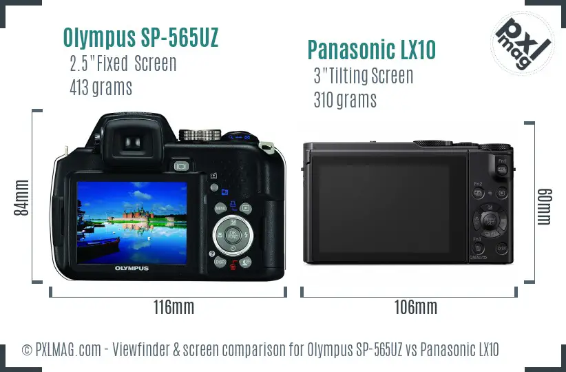 Olympus SP-565UZ vs Panasonic LX10 Screen and Viewfinder comparison