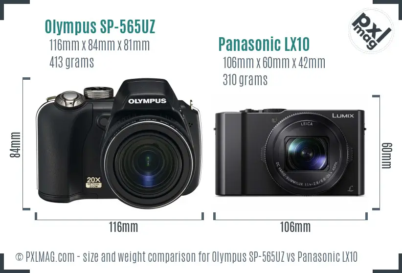 Olympus SP-565UZ vs Panasonic LX10 size comparison