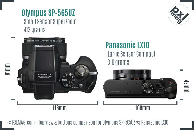 Olympus SP-565UZ vs Panasonic LX10 top view buttons comparison