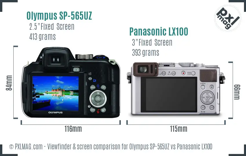 Olympus SP-565UZ vs Panasonic LX100 Screen and Viewfinder comparison